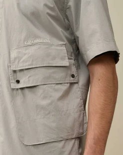 C.P. Company Cotton Popeline Pocket Shirt Drizzle Grey Best Sale