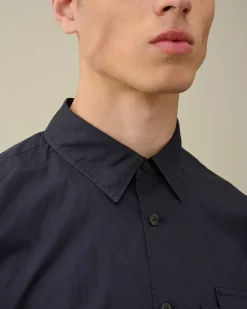 C.P. Company Cotton Popeline Short Sleeved Shirt Total Eclipse-Blue Discount