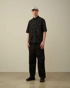 C.P. Company Cotton Popeline Short Sleeved Shirt Black Store