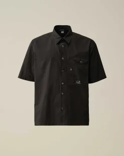 C.P. Company Cotton Popeline Short Sleeved Shirt Black Store