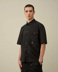 C.P. Company Cotton Popeline Short Sleeved Shirt Black Store