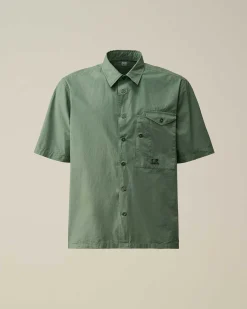 C.P. Company Cotton Popeline Short Sleeved Shirt Duck Green Outlet