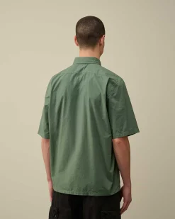 C.P. Company Cotton Popeline Short Sleeved Shirt Duck Green Outlet