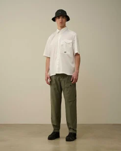 C.P. Company Cotton Popeline Short Sleeved Shirt Gauze White Flash Sale
