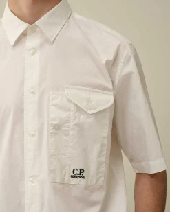 C.P. Company Cotton Popeline Short Sleeved Shirt Gauze White Flash Sale