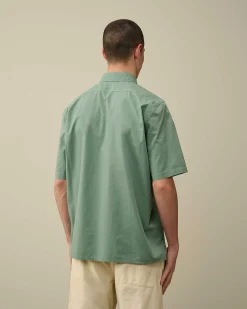 C.P. Company Cotton Rip-Stop Short Sleeved Shirt Green Bay Clearance