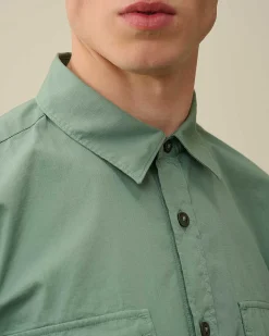 C.P. Company Cotton Rip-Stop Short Sleeved Shirt Green Bay Clearance