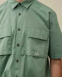 C.P. Company Cotton Rip-Stop Short Sleeved Shirt Green Bay Clearance