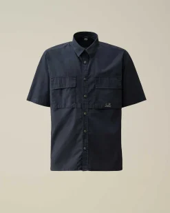 C.P. Company Cotton Rip-Stop Short Sleeved Shirt Total Eclipse-Blue Best