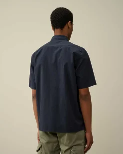 C.P. Company Cotton Rip-Stop Short Sleeved Shirt Total Eclipse-Blue Best