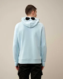 C.P. Company Diagonal Raised Fleece Goggle Hoodie Starlight Blue Best