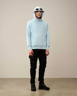C.P. Company Diagonal Raised Fleece Goggle Hoodie Starlight Blue Best