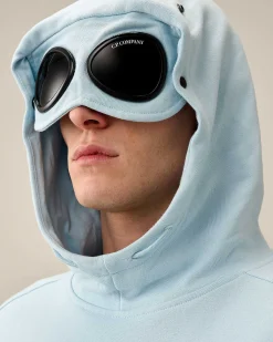 C.P. Company Diagonal Raised Fleece Goggle Hoodie Starlight Blue Best