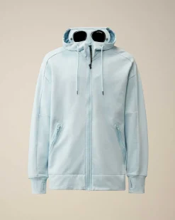 C.P. Company Diagonal Raised Fleece Goggle Zipped Hoodie Starlight Blue Store