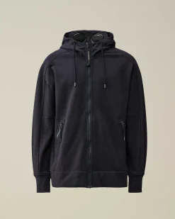 C.P. Company Diagonal Raised Fleece Goggle Zipped Hoodie Total Eclipse-Blue Best Sale