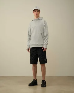 C.P. Company Diagonal Raised Fleece Goggle Hoodie Grey Melange Flash Sale