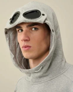 C.P. Company Diagonal Raised Fleece Goggle Hoodie Grey Melange Flash Sale