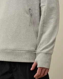 C.P. Company Diagonal Raised Fleece Goggle Hoodie Grey Melange Flash Sale