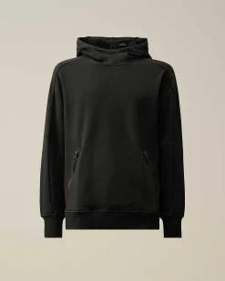 C.P. Company Diagonal Raised Fleece Goggle Hoodie Black Discount