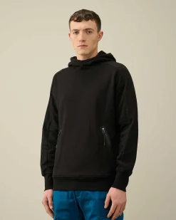 C.P. Company Diagonal Raised Fleece Goggle Hoodie Black Discount