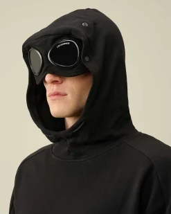C.P. Company Diagonal Raised Fleece Goggle Hoodie Black Discount