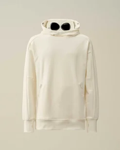 C.P. Company Diagonal Raised Fleece Goggle Hoodie Gauze White Outlet