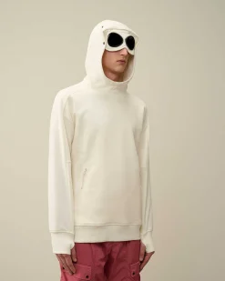 C.P. Company Diagonal Raised Fleece Goggle Hoodie Gauze White Outlet