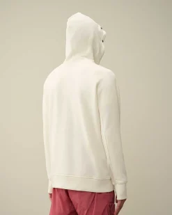 C.P. Company Diagonal Raised Fleece Goggle Hoodie Gauze White Outlet