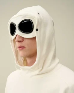 C.P. Company Diagonal Raised Fleece Goggle Hoodie Gauze White Outlet