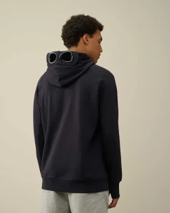 C.P. Company Diagonal Raised Fleece Goggle Hoodie Total Eclipse-Blue Sale