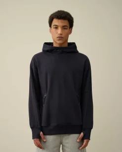 C.P. Company Diagonal Raised Fleece Goggle Hoodie Total Eclipse-Blue Sale