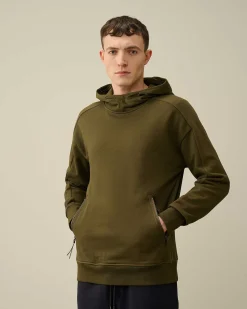 C.P. Company Diagonal Raised Fleece Goggle Hoodie Ivy Green Best