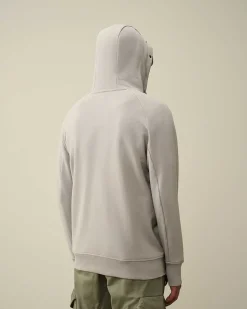 C.P. Company Diagonal Raised Fleece Goggle Zipped Hoodie Drizzle Grey Hot