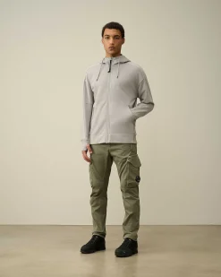 C.P. Company Diagonal Raised Fleece Goggle Zipped Hoodie Drizzle Grey Hot