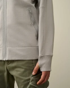 C.P. Company Diagonal Raised Fleece Goggle Zipped Hoodie Drizzle Grey Hot
