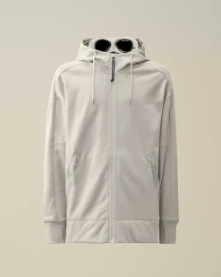 C.P. Company Diagonal Raised Fleece Goggle Zipped Hoodie Drizzle Grey Hot