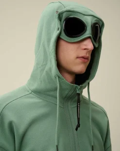 C.P. Company Diagonal Raised Fleece Goggle Zipped Hoodie Green Bay Store