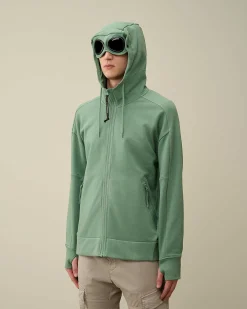 C.P. Company Diagonal Raised Fleece Goggle Zipped Hoodie Green Bay Store