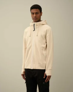 C.P. Company Diagonal Raised Fleece Goggle Zipped Hoodie Pistachio Shell-Beige Clearance
