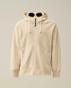 C.P. Company Diagonal Raised Fleece Goggle Zipped Hoodie Pistachio Shell-Beige Clearance