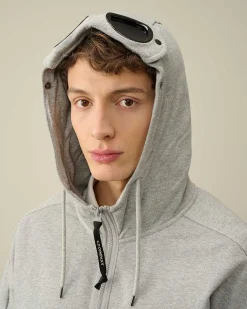 C.P. Company Diagonal Raised Fleece Goggle Zipped Hoodie Grey Melange Cheap