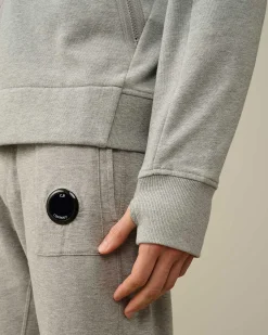 C.P. Company Diagonal Raised Fleece Goggle Zipped Hoodie Grey Melange Cheap