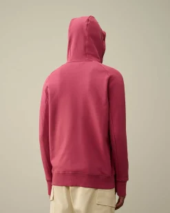 C.P. Company Diagonal Raised Fleece Goggle Zipped Hoodie Red Bud Clearance