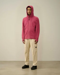 C.P. Company Diagonal Raised Fleece Goggle Zipped Hoodie Red Bud Clearance