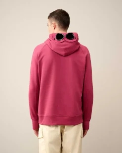 C.P. Company Diagonal Raised Fleece Goggle Hoodie Red Bud Best