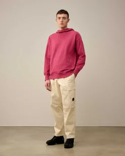 C.P. Company Diagonal Raised Fleece Goggle Hoodie Red Bud Best
