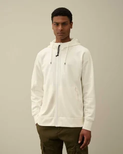 C.P. Company Diagonal Raised Fleece Goggle Zipped Hoodie Gauze White Shop