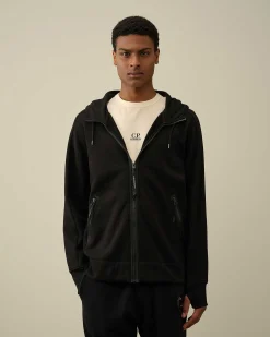 C.P. Company Diagonal Raised Fleece Goggle Zipped Hoodie Black Cheap