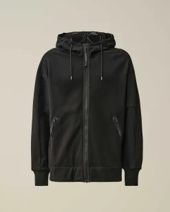 C.P. Company Diagonal Raised Fleece Goggle Zipped Hoodie Black Cheap