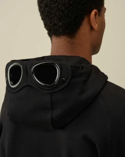 C.P. Company Diagonal Raised Fleece Goggle Zipped Hoodie Black Cheap
